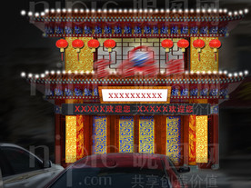 古建饭店门头夜景效果图