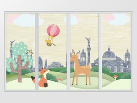 简约卡通可爱动物移门