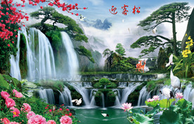 迎客松电视背景墙