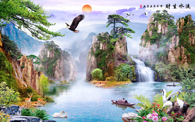 高山流水电视背景墙
