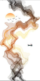 线条创意水墨彩色山水艺术设计背