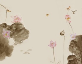 水墨荷花中国画蜻蜓玄关屏风背景