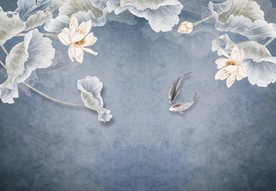 荷韵荷花鱼中式玄关屏风背景底纹