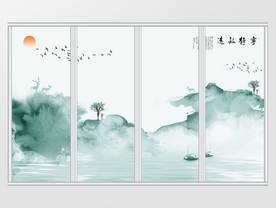 中式山水水墨画宁静致远移门