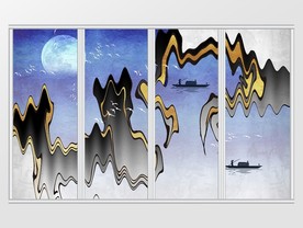 新中式意境抽象山水移门