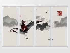 新中式写意大鹏展翅水墨移门