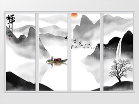 新中式水墨写意山水画移门