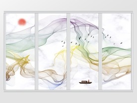 新中式山水烟雾彩色移门