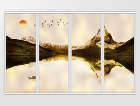 新中式金箔风景山水移门