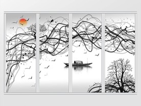 新中式抽象山水画移门