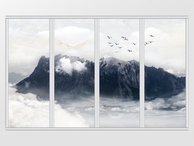 中式大理石纹山水岩石移门