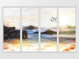 中式大理石纹山水移门