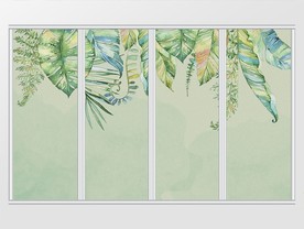 简约绿色叶子水彩移门