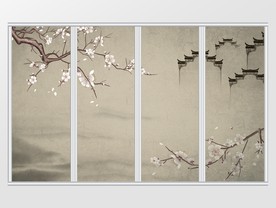 新中式远山桃花移门