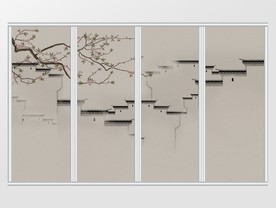 新中式写意手绘徽派建筑移门