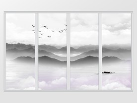 新中式山水意境风景移门