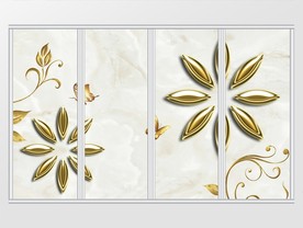 现代金色花瓣花朵淡雅移门