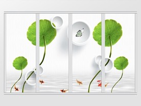 3D荷叶鲤鱼移门