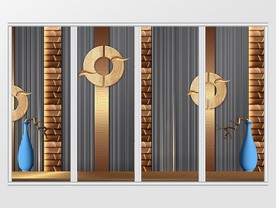 木纹3D古典花瓶移门