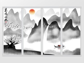 手绘新中式水墨山水画移门