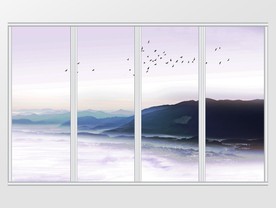 中式抽象水墨风山水国画移门