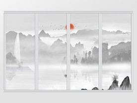中式手绘水墨山水移门