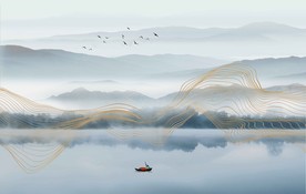 大型蓝色线条山水背景壁纸