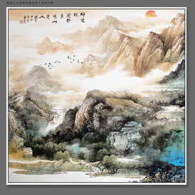 蓝色烟雾山水画装饰画