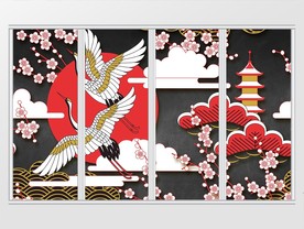 现代简约日式仙鹤樱花移门