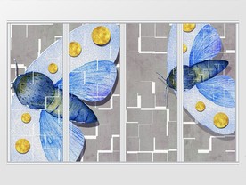 立体抽象蓝色蝴蝶移门