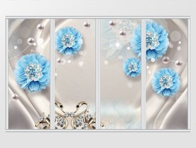 奢华小清新蓝色珠宝花朵移门