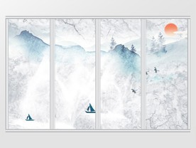 大气大理石纹理山峦夕阳移门