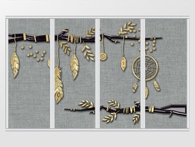 3D立体北欧简约金色羽毛移门