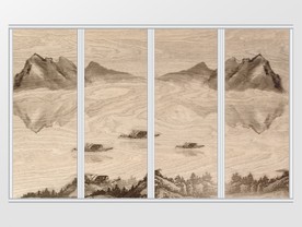 新中式水墨远山小舟移门