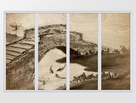 新中式水墨小桥游鱼移门