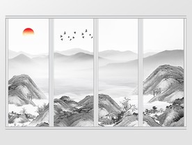 新中式水墨山水风景移门
