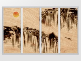 新中式水墨瀑布小舟诗意移门