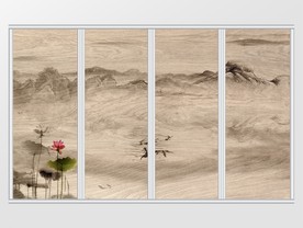 新中式水墨荷花戏鱼移门