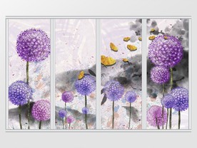 典雅金色蝴蝶蒲公英山水移门