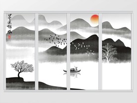 新中式禅风墨意水墨山水移门