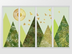 唯美几何绿色清新飞鸟移门