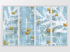 蓝色金箔叶子移门