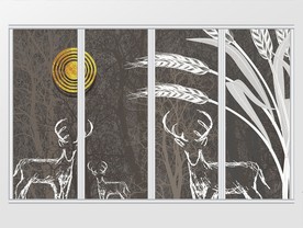 抽象金箔麋鹿麦穗移门