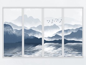 抽象迷雾小鸟山水移门