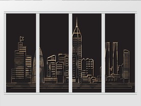 工装城市木头纹理移门