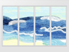 简约油画手绘海水移门