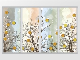 现代北欧唯美树木金箔移门