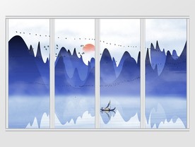 新中式抽象山水飞鸟移门