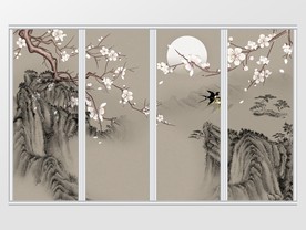 新中式花鸟水墨山移门