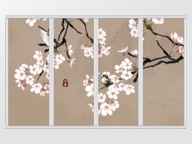 新中式手绘工笔花鸟移门